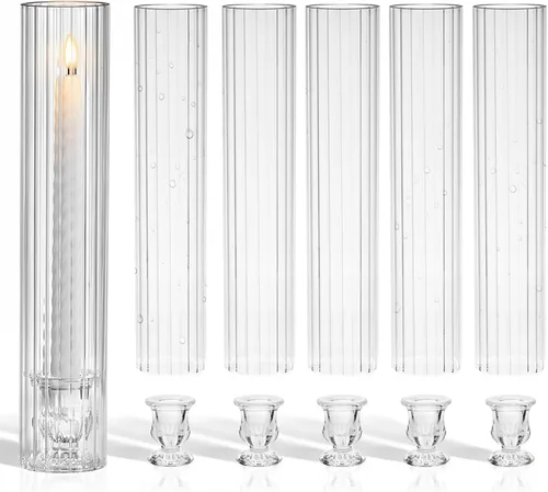 Vista 9 de CHILL RECIPE Portavelas Hurricane de Cristal Transparente Cilíndricos de 12 pulgadas de Alto, Tubo de Chimenea, Portavelas de Cristal Cónico Floral