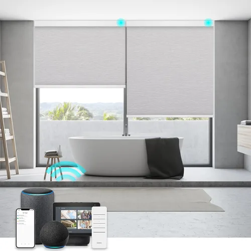 Vista 10 de Changshade Persianas enrollables inteligentes motorizadas personalizadas, persianas enrollables opacas eléctricas sin cordón funcionan con Apple