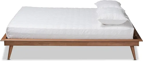 Vista 4 de Baxton Studio Karine Mid-Century - Marco de cama de madera con acabado marrón nogal, tamaño queen