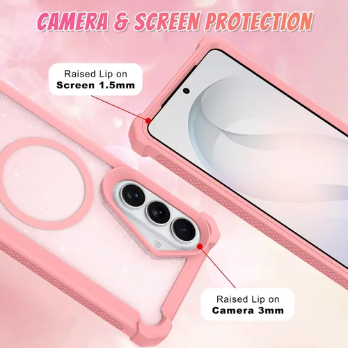 Vista 600 de Bonoma - Funda compatible con Samsung Galaxy S21 Plus, diseño de corazón con purpurina, color rosa Support for MagSafe, Plating Magnetic Case TPU