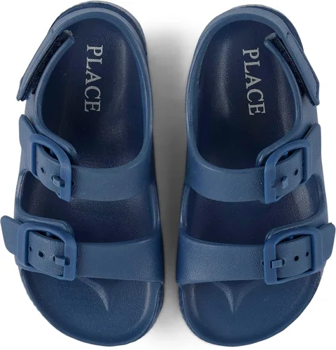 Vista 6 de The Children's Place Sandalias deslizantes de doble hebilla para bebés y niños pequeños con correa trasera Negro