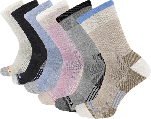 Vista 14 de Merrell Men's and Women's Recycled Cushioned Crew Socks-6 & 12 Pairs-Hiking Arch Support negro (6 pares)