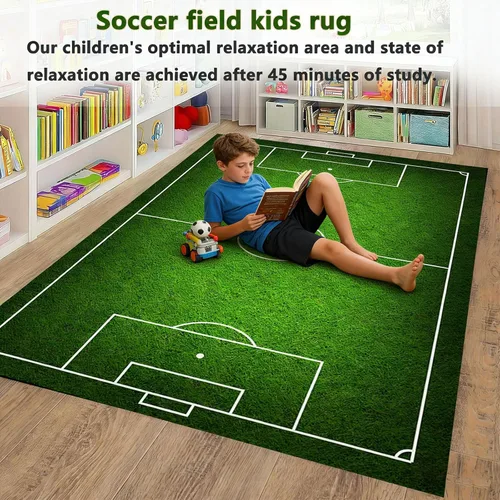Vista 7 de Alfombra de fútbol para niños, alfombra de fútbol con parte trasera de goma antideslizante para dormitorio de niños, sala de juegos, sala de estar