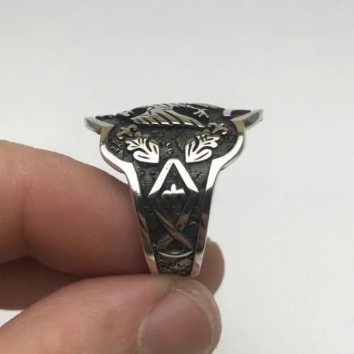 Vista 6 de argunjewellery Anillo de plata de ley 925K con dragón turco de doble cabeza (pulgar), Plata