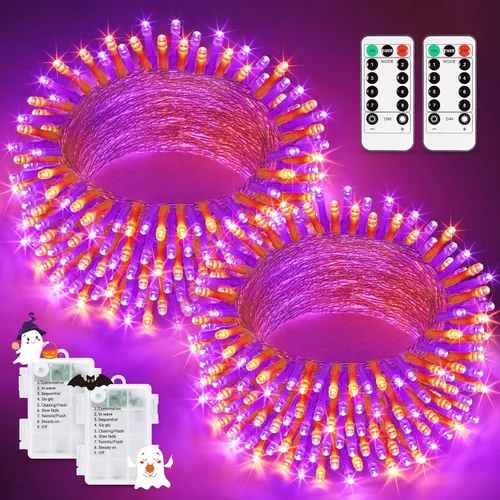 Vista 34 de JMEXSUSS Luces de Navidad multicolor que funcionan con pilas con 8 modos de control remoto, impermeables, 33 pies, 100 luces LED de Navidad