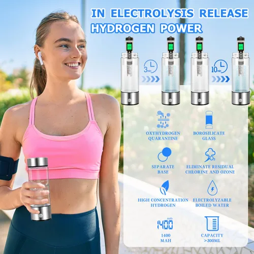 Vista 2 de H2next - Botella de agua de hidrógeno - Generador portátil recargable, 14 onzas, 6000+PPB agua de hidrógeno puro