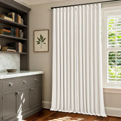 Vista 167 de Juego de 2 paneles de cortinas plisadas negras de 80 pulgadas para sala de estar, cortinas plisadas de lino con forro de 80 pulgadas de largo, 100%