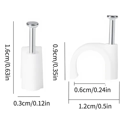 Vista 2 de Clips para cable, 120 grapas de cable de 0.394 pulgadas. Clips de pared de alambre con clavos de cable. Clips de cable blancos, RG6 RG59 CAT5 CAT6