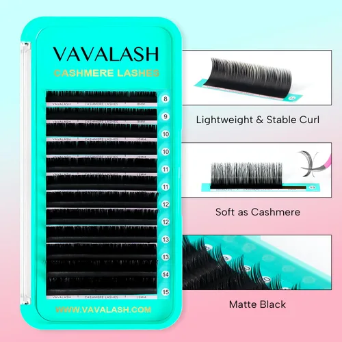 Vista 3 de VAVALASH Extensiones de pestañas de cachemira de 0.03/0.05/0.07/0.15 pulgadas, extensiones de pestañas rizadas de alta calidad, B, L J, suaves
