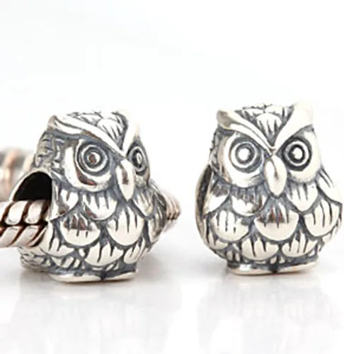Vista 4 de Búho Charm 925 Abalorio de Pájaro de Plata Esterlina Animal Charm Sabiduría para Pandora Pulsera (B)