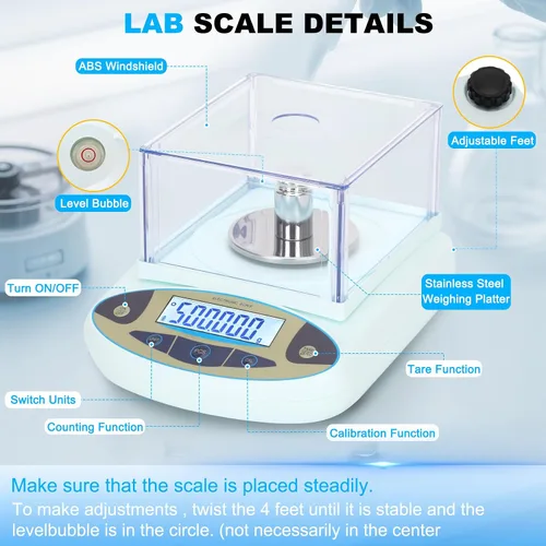 Vista 2 de Balanza de laboratorio 500g*0.001g, balanza analítica de alta precisión con parabrisas, balanza electrónica científica, balanza de precisión digital