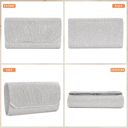 Vista 8 de Bolso de mano de noche plisado para mujer, con purpurina, elegante bolso de hombro pequeño para boda, fiesta, baile de graduación nupcial
