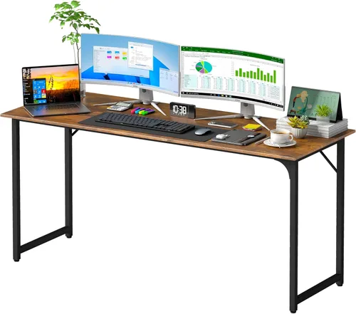 Vista 85 de PayLessHere Escritorio para computadora de 32 pulgadas Negro Escritorio de oficina con marco de metal, pies ajustables Superficie resistente