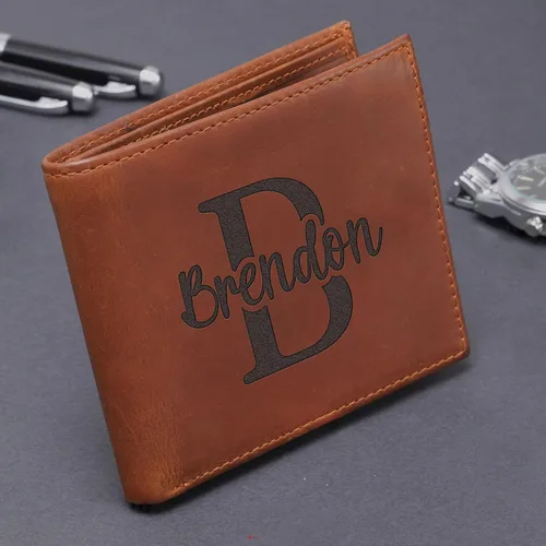 Vista 20 de Billeteras de cuero personalizadas para él, novio, marido, hombre, hijo, billetera plegable grabada para hombres, billeteras, regalo de hombre