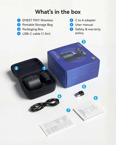 Vista 8 de EMEET PIXY - Cámara inalámbrica de transmisión PTZ de doble lente 4K con sensor de 1/2.55 pulgadas, control de gestos, micrófono multicámara en vivo