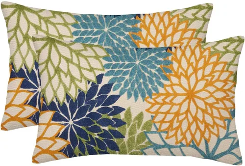 Vista 10 de Fundas de almohada azul marino verde 16x16 pulgadas, juego de 2 fundas de almohada rústicas, almohadas decorativas de aguamarina naranja floral