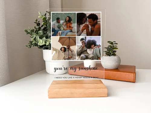 Vista 2 de MIRROR MANIA Nombres y palabras personalizados, collage de fotos, base de madera, soporte de escritorio, decoración del hogar, regalo para ella