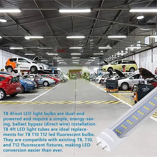 Vista 5 de Tubo de luz LED de 4 pies, 60 W, 6500 lm, 6000 K, blanco frío, alimentación de doble extremo, sin balasto T8, tubos LED planos de iluminación de 3