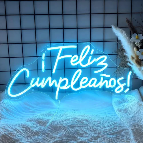 Vista 9 de Cartel de neón LED de Feliz Cumpleaños, más grande para decoración de pared con modulador de luz de cadena USB, reutilizable, letrero LED