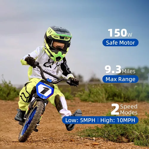 Vista 3 de Bicicleta eléctrica ligera AIII para niños, motocicleta eléctrica de 170/340W hasta 10/12MPH, batería desmontable de 24V, frenos duales operados a