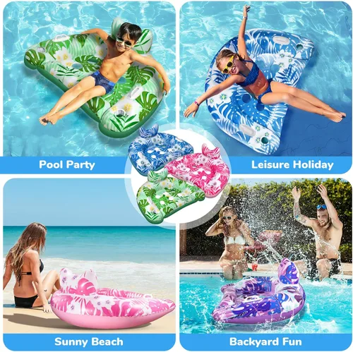 Vista 3 de Flotadores de piscina, 3 paquetes de flotadores inflables para piscina, sillas flotantes de piscina con portavasos y asas de servicio, sillas