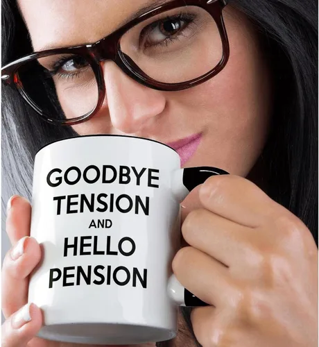 Vista 2 de 3dRose Goodbye Tension and Hello Pension - Taza de dos tonos, color blanco y negro, 11 onzas, multicolor