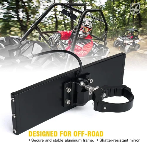Vista 7 de Xprite 9" Espejo retrovisor central UTV con luces interiores y interruptor basculante, espejos retrovisores de aluminio se ajusta a 1.75"-2