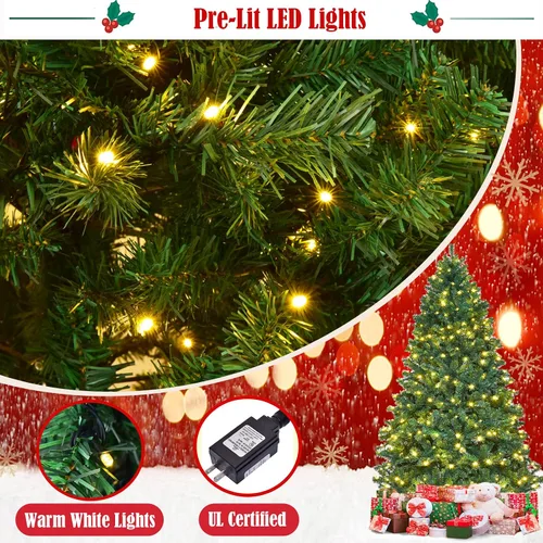 Vista 3 de ERGOMASTER - Árbol artificial de Navidad preiluminado de 7 pies con luces, árbol de Navidad falso verde con 1096 puntas de rama con bisagras, 300