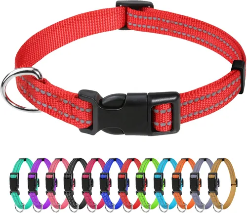 Vista 47 de TagME Collares de nailon reflectantes para perros, collar ajustable clásico para mascotas con hebilla de liberación rápida para cachorros, rosa Rosa