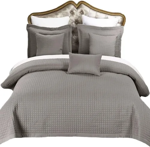Vista 4 de Royal Hotel Bedding Juego de edredón de lujo a cuadros – Colcha de felpa suave de 2 piezas, ropa de cama con relleno cosido para todas las Negro