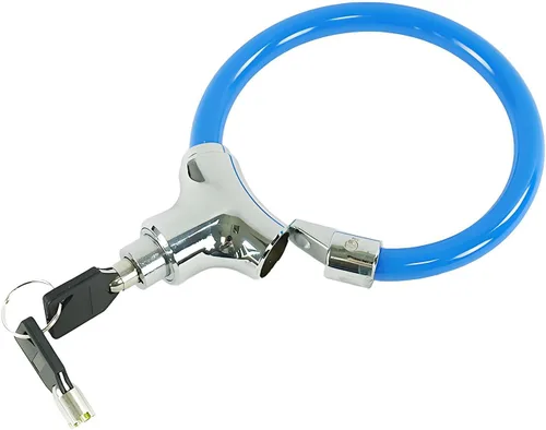 Vista 5 de Bloqueo de cable de bicicleta, cable de acero azul con llaves, cerradura de seguridad