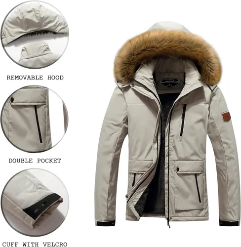 Vista 5 de MOERDENG Chaqueta de esquí impermeable para mujer, chaqueta de nieve de invierno cálida con capucha, abrigo de nieve de montaña resistente al