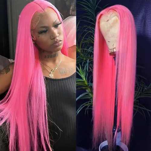 Vista 20 de Lovestory Peluca de encaje frontal larga y recta color blanco platino, predepilada, rubio platino, pelucas de encaje frontal sintético para mujeres