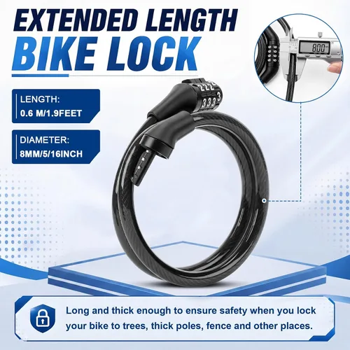 Vista 2 de Hotop 10 unidades de cable de bloqueo de bicicleta de 2 pies con combinación, bloqueo de bicicleta preestablecido en espiral de alta seguridad de 4