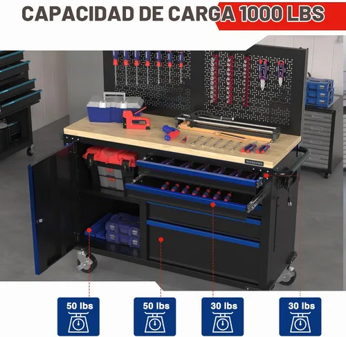 Vista 3 de WORKPRO Cofre de herramientas rodante de 52 x 20 pulgadas con tablero