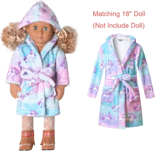 Vista 6 de Jxstar Bata de baño para niñas y muñecas a juego con ropa de dormir de felpa de forro polar