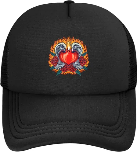 Vista 5 de Heart Angel Fiery with Red Rose Blooms Baseball Cap for Men Women Adjustable Mesh Back Hat Dad Hat