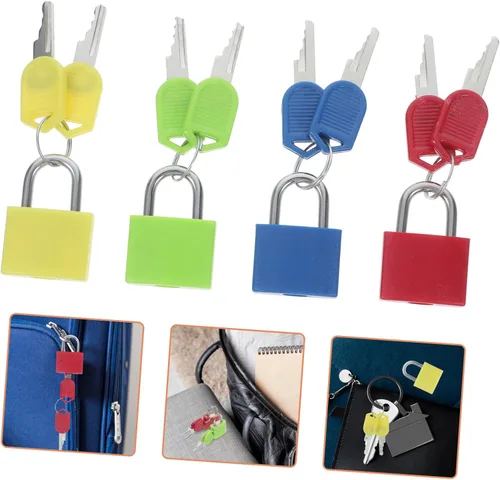 Vista 9 de Mini cerradura de equipaje de metal con candados de colores clave para mochilas, maletas y casilleros escolares, construcción para viajes y seguridad