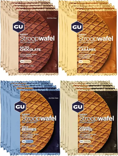 Vista 5 de GU Energy Original Sports Nutrition - Gel energético, 24 unidades, sabores indulgentes surtidos y gofres de nutrición deportiva Stroopwafel, sabores