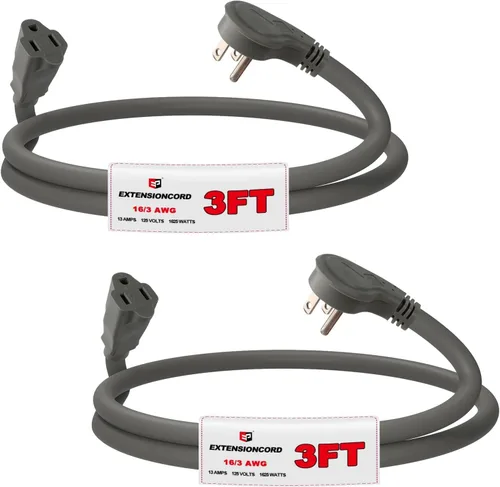 Vista 16 de EP Paquete de 3 cables de extensión de enchufe plano de 1 pie, cable de extensión de perfil bajo negro de 16 AWG de 3 clavijas para interiores