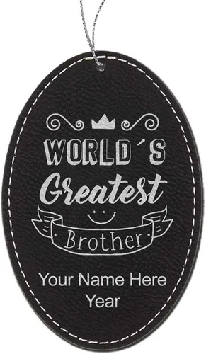 Vista 7 de LaserGram Personalized Christmas Ornament, World's Greatest Brother, Faux Leather, Custom Laser Engraved Gift Idea (Oval Shape, Black with Gold)
