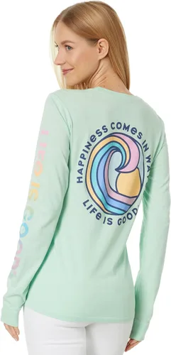 Vista 2 de Life is Good Happiness Comes in Waves Spectrum Long Sleeve Crusher-Lite Tee