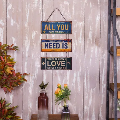 Vista 2 de NIKKY HOME Placa colgante de metal con texto en inglés «All You Need is Love» para decoración de habitación de los años 70, 12.01 x 0.2 x 23.82