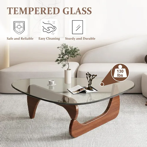 Vista 4 de Mesa auxiliar de cristal, mesa moderna para sala de estar, mesas auxiliares ovaladas pequeñas para espacios pequeños, mesa de curva abstracta