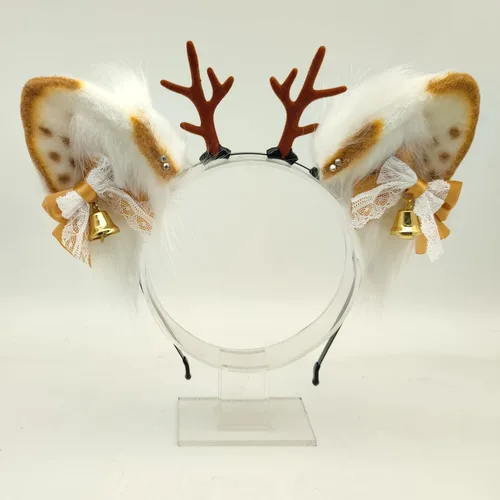 Vista 2 de Faylay Encantadora diadema de reno peludo, accesorios para el cabello de ciervo