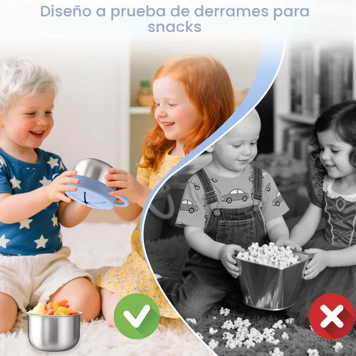 Vista 5 de BUSOHA Paquete de 2 Tazas de Aperitivos de Acero Inoxidable para Niños Pequeños - 9 OZ Recipientes de Aperitivos para Bebés a Prueba de Derrames