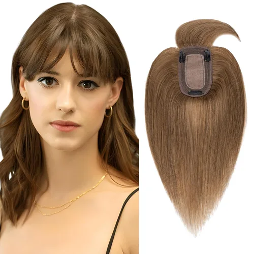 Vista 14 de SEGO Topes de cabello para mujeres de cabello humano real con cabello delgado, topes de cabello con clip frontal de 150% de densidad con base