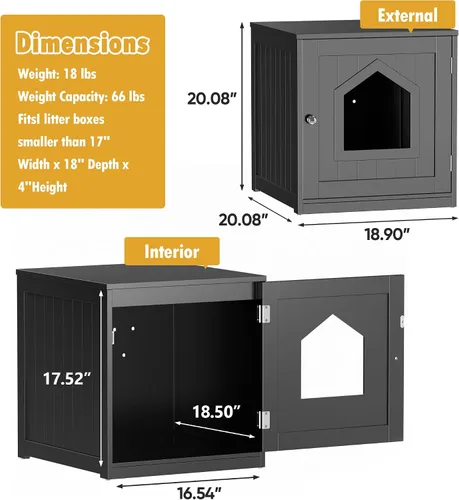 Vista 3 de Caja de arena para gatos, caja de arena oculta para gatitos, muebles para interiores, caja de gato, gabinete, casa, mesa auxiliar, mesita de noche
