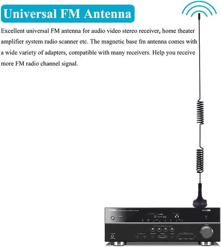 Vista 6 de Fancasee Antena FM universal Base magnética 75 Ohm Tornillo F macho enchufe con PAL BNC 0.138 in y adaptador de 75 a 300 ohmios conector coaxial
