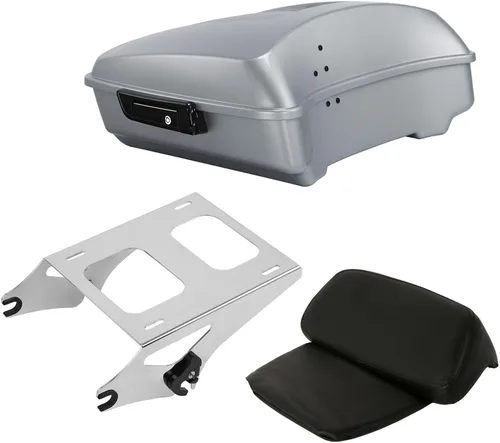 Vista 39 de TCT-MOTORPARTS Atlas Silver Metálico Maletero de Viaje Modificado con Respaldo y Montaje en Rack Adecuado para Harley Touring 14-25 Street Glide